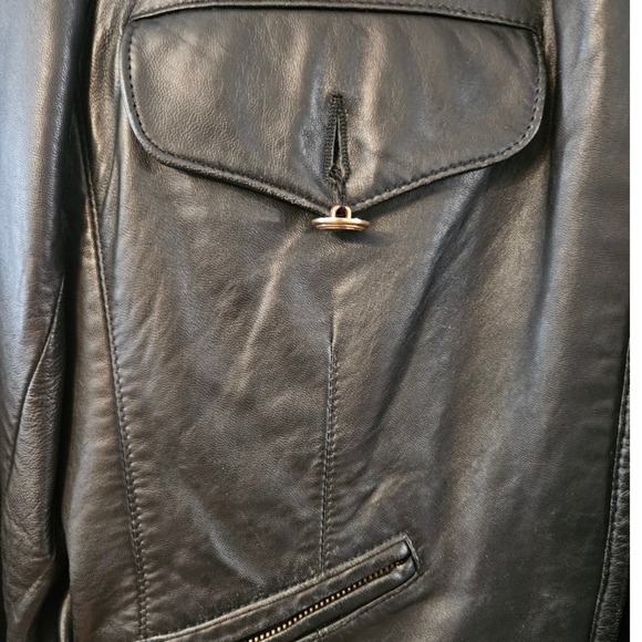 Lizwear Womens Black Leather Jacket Collarless Zip Front Gold Hardware Size M - Picture 5 of 11